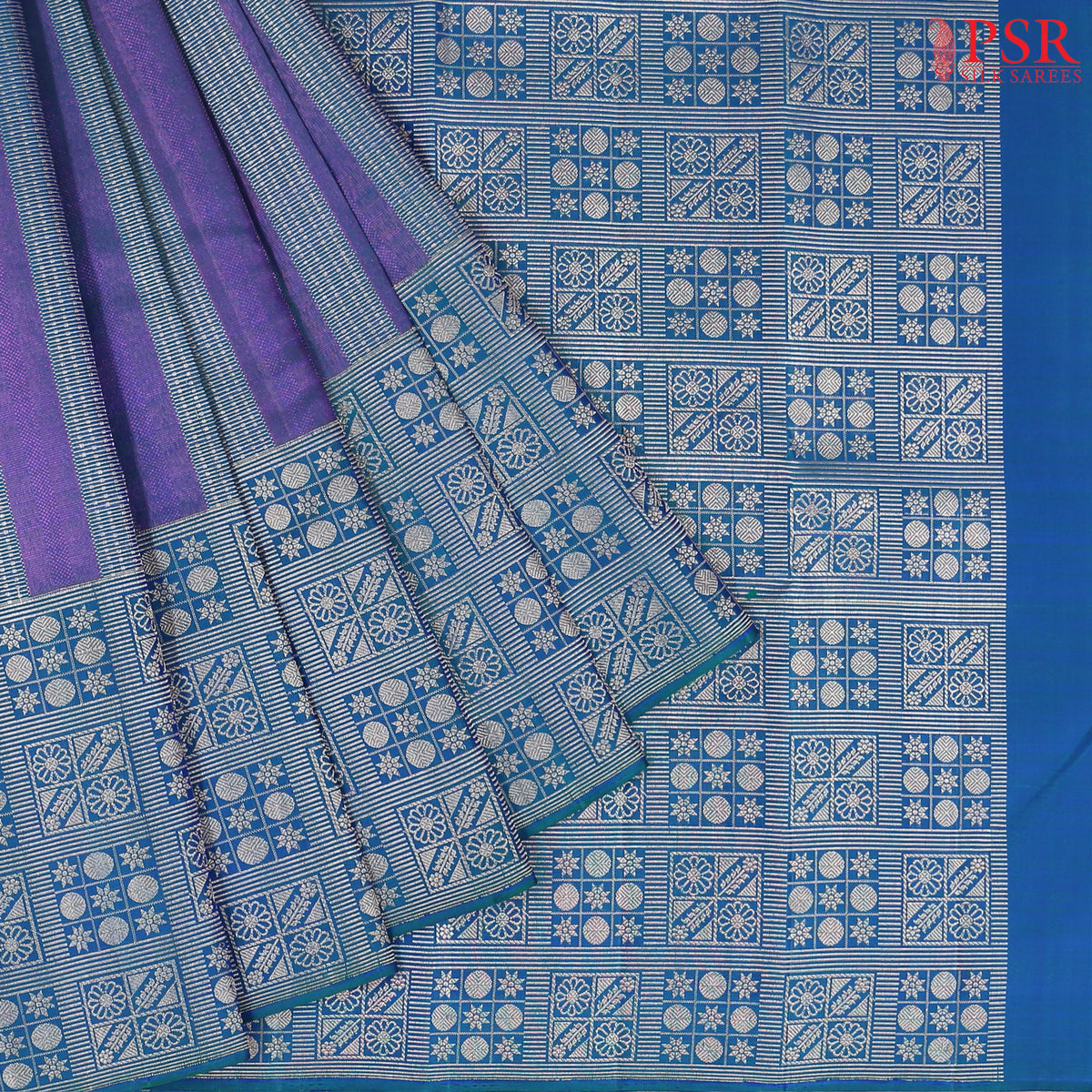 Teal And Purple Kanchipuram Silk Saree
