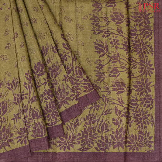 Mustard Olive Kadhi Tussar Silk Saree