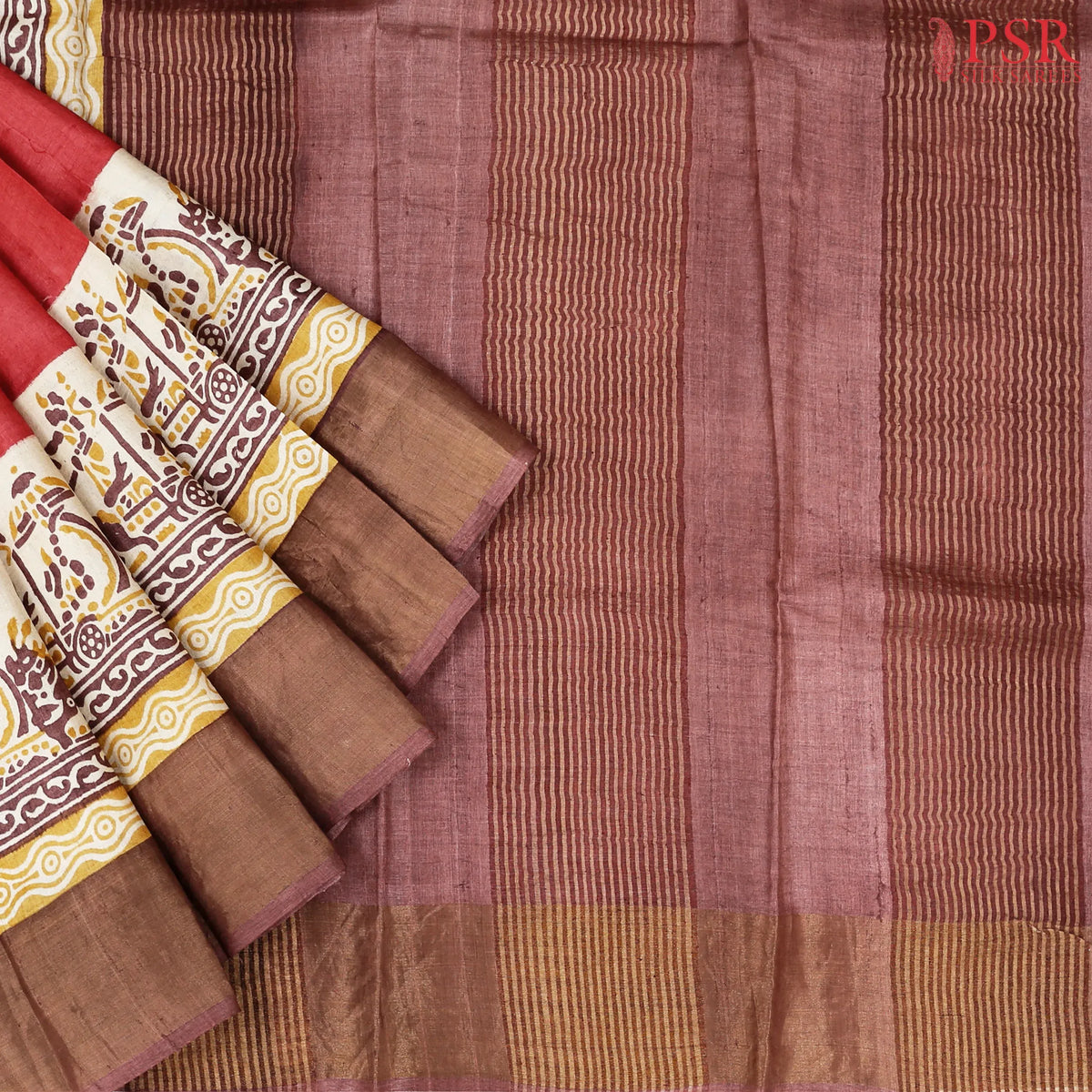 Red Tussar Silk Saree