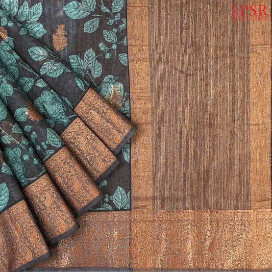 Charcoal Grey Bamboo Silk Sarees