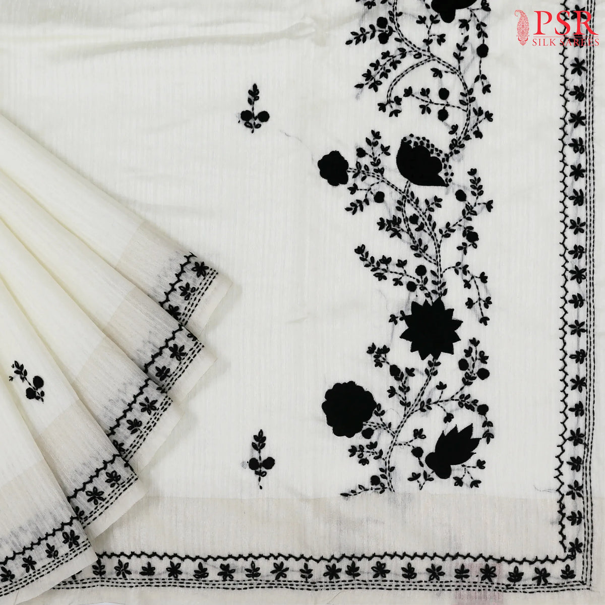 Off White Green Silk Saree
