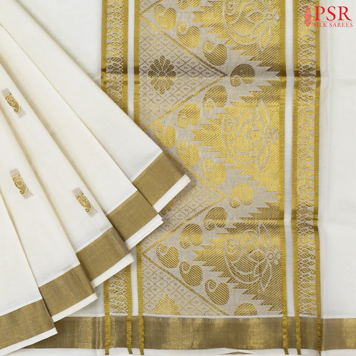 Cream White Kerala Cotton Saree