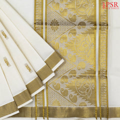 Cream White Kerala Cotton Saree