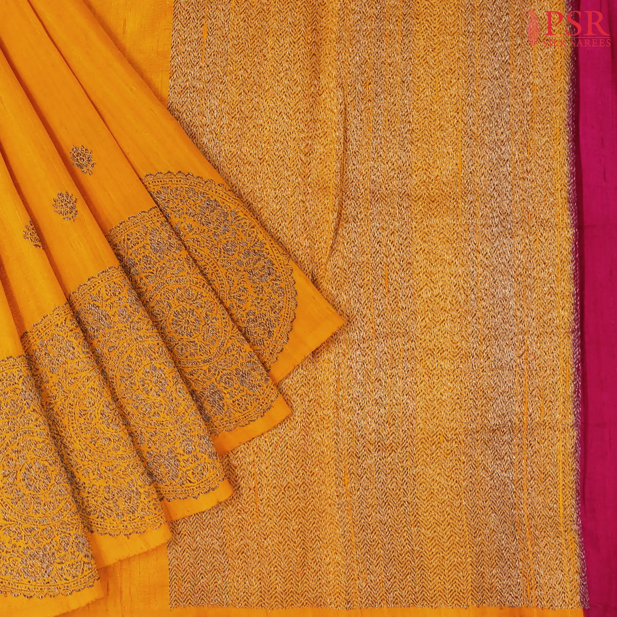 Marigold Yellow Banaras Jute Silk Saree
