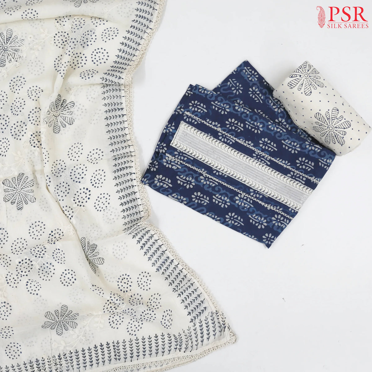 Dark Blue Cotton Dress Material