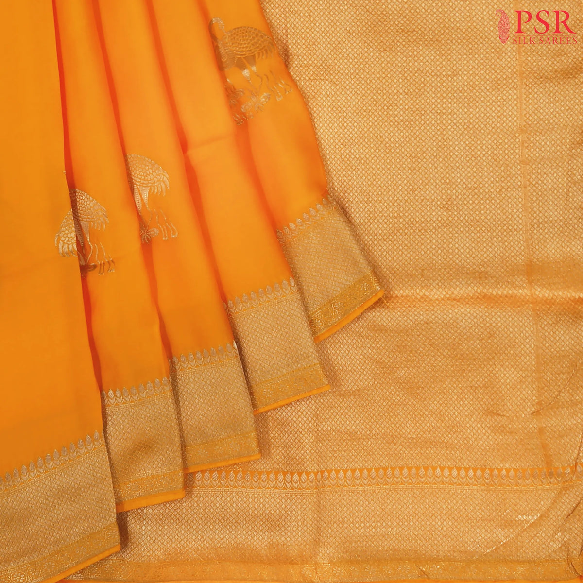 Orange Yellow Banarasi Habutai Satin Saree