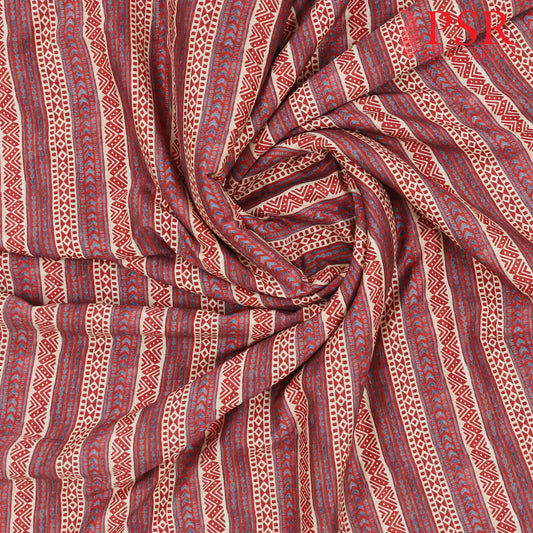 Beige & Red Semi Tassar Running Material