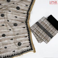 Beige & Black Chanderi Silk Cotton Dress Material