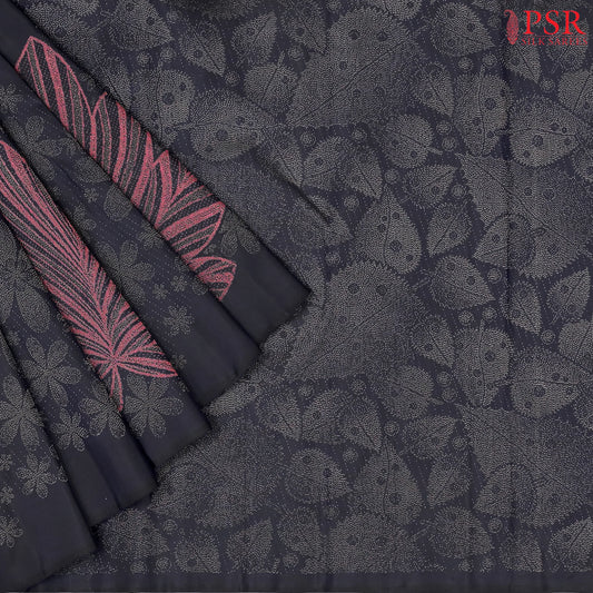 Deep Blue Black Kanchipuram Silk Saree