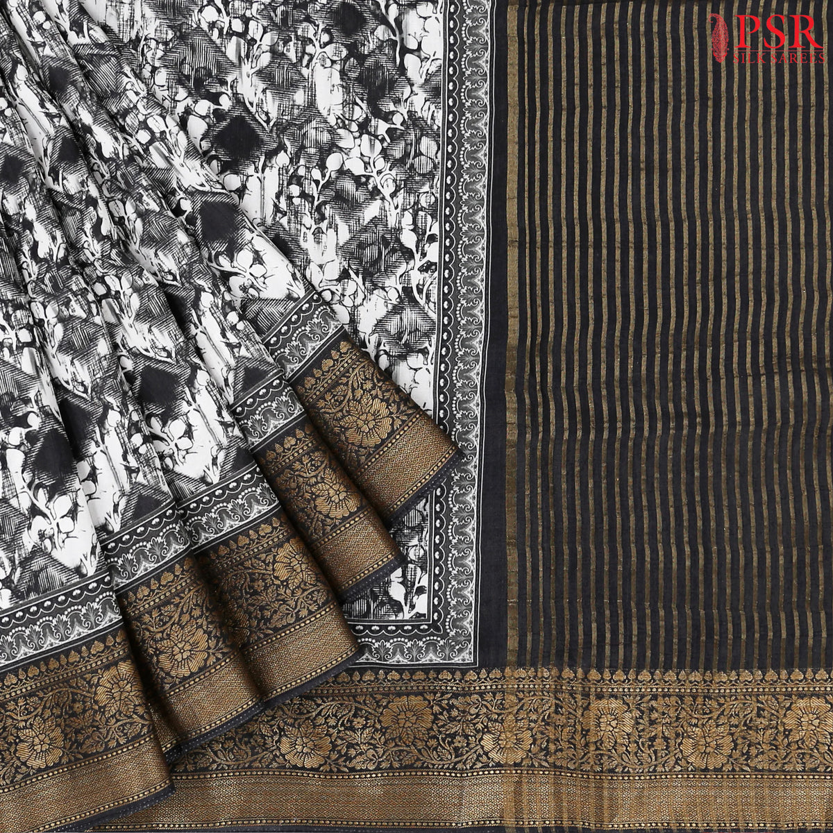Black & White Modal Silk Saree
