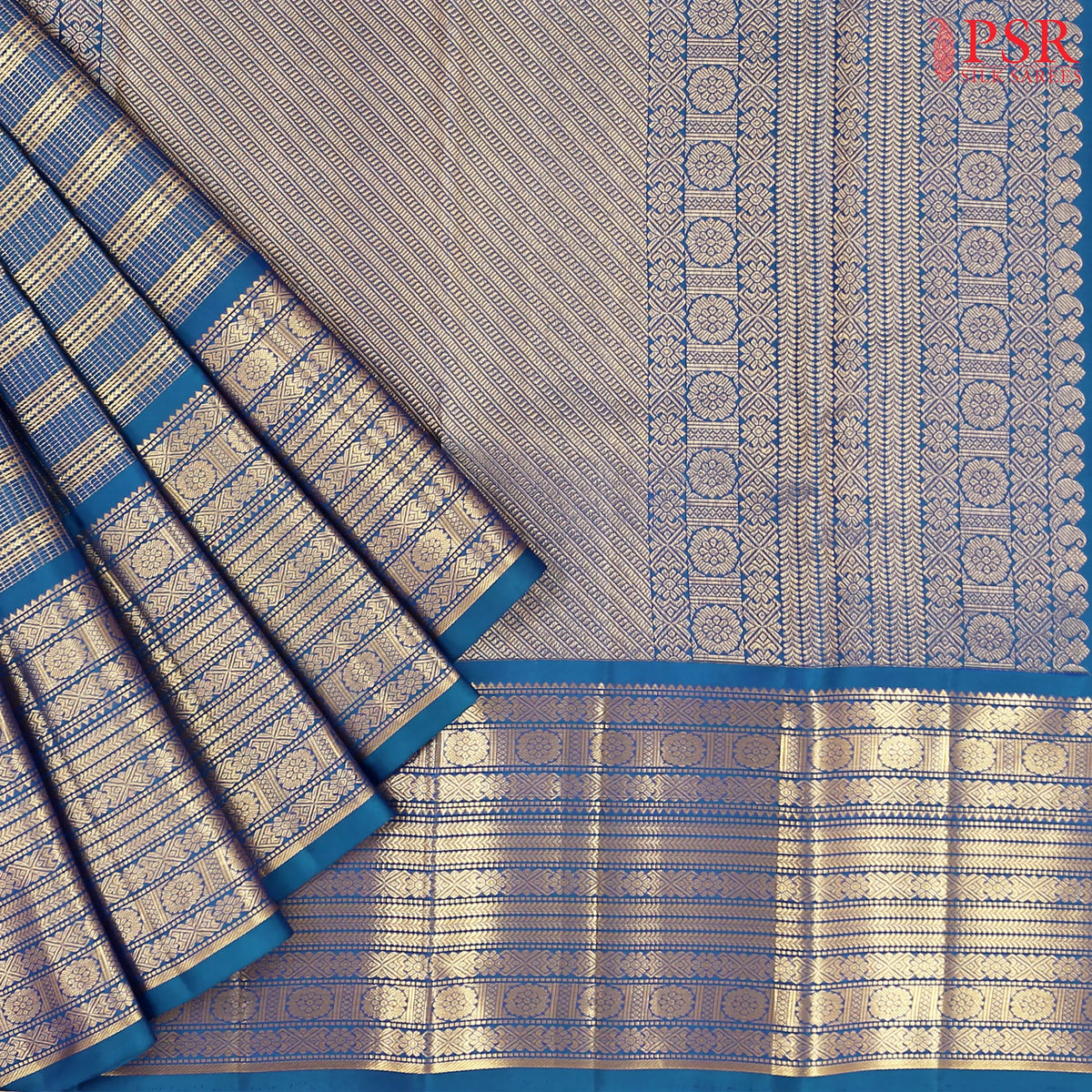Dark Peacock Blue Kanchipuram Silk Saree