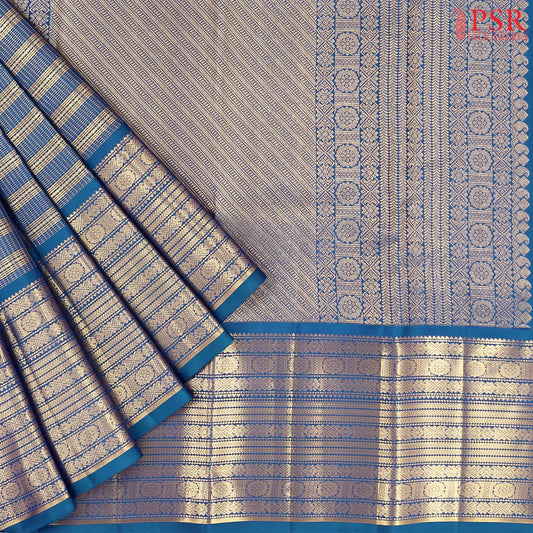 Dark Peacock Blue Kanchipuram Silk Saree