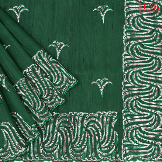 Dark Green Kosa Embroidery Saree
