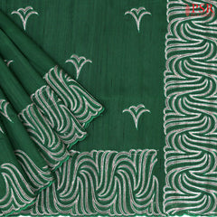 Dark Green Kosa Embroidery Saree
