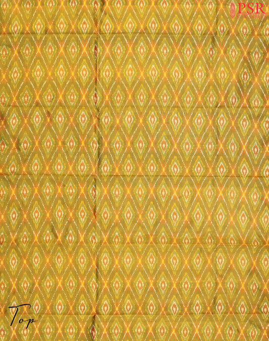 Golden Olive Patola Pochampally Silk Dress Material