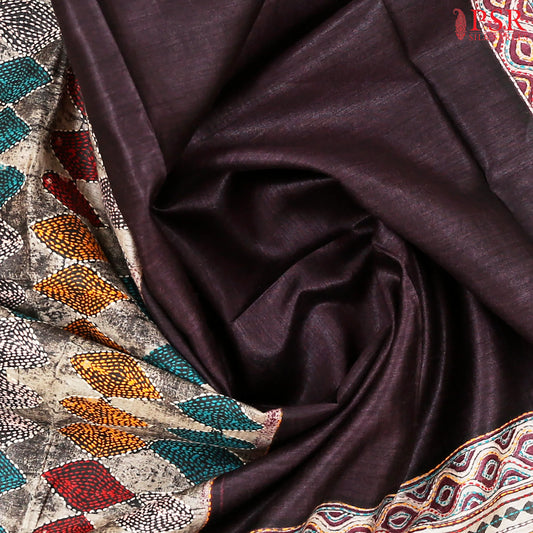 Old Beige & Dark Brown Kadhi Tussar Silk Saree