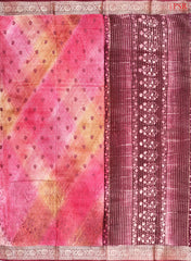 Pink & Burgundy Semi Crape Saree
