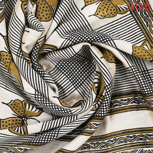 Beige Jaipur Cotton Printed Saree