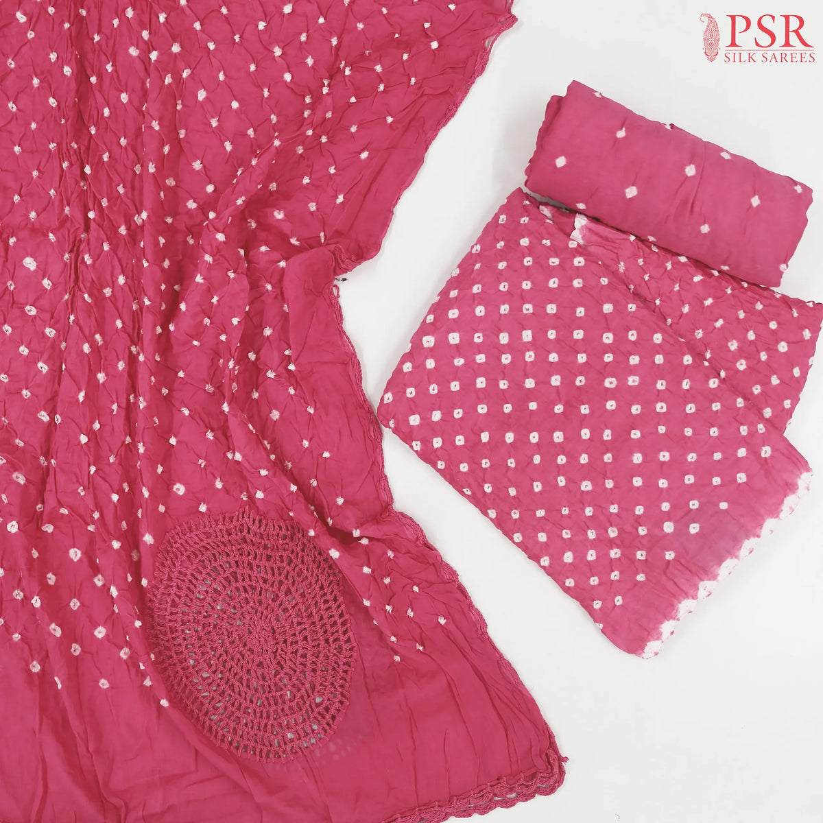 Pink Crushed Bandhini Cotton Dress Material