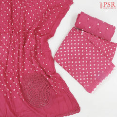 Pink Crushed Bandhini Cotton Dress Material