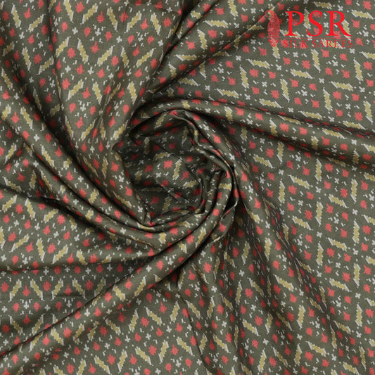 Dark Olive Green Semi Tassar Ikkat Print Running Material