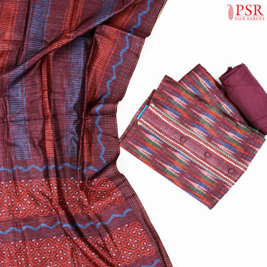 Burgundy Jute Dress Material
