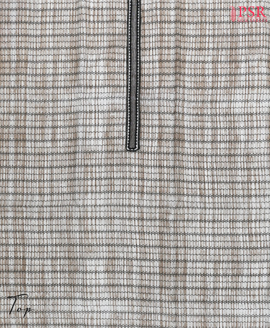 Beige & Black Chanderi Silk Cotton Dress Material