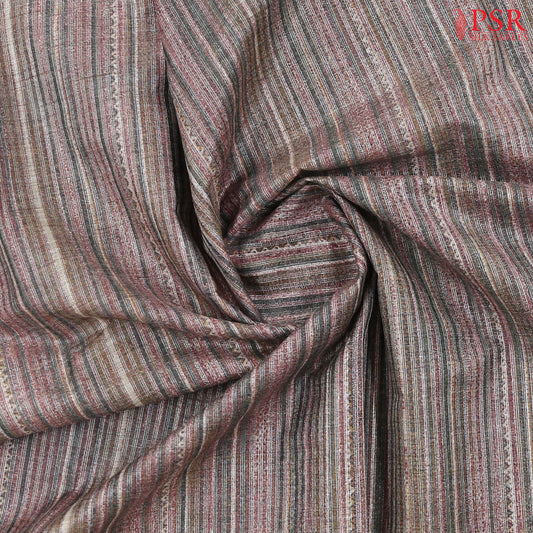 Multicolor Stripes and Charcoal Grey Semi Moonga Saree