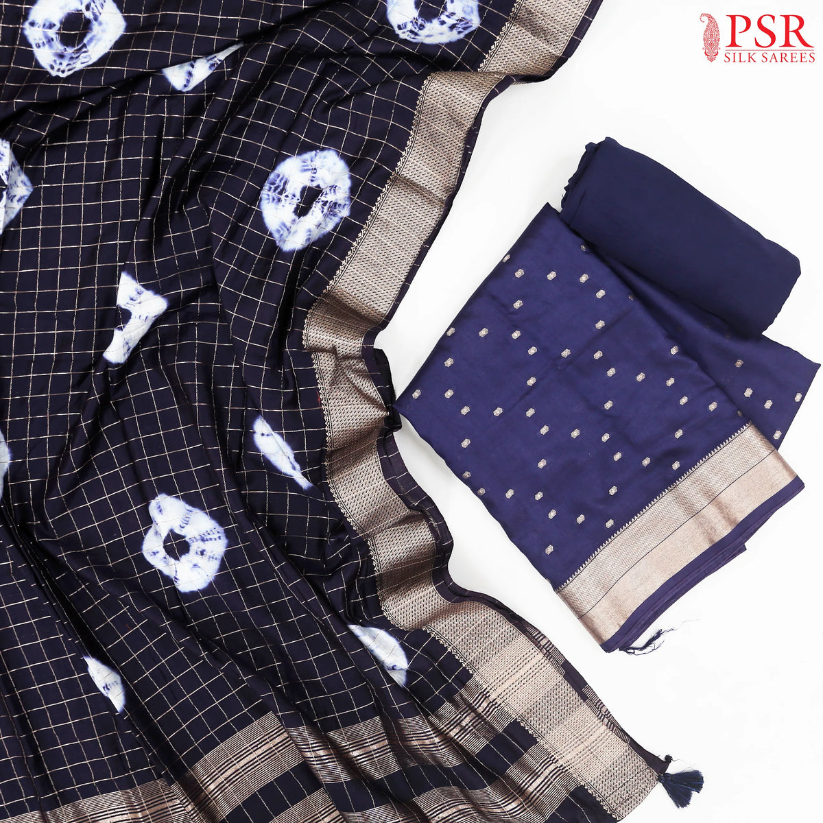 Indigo Blue Assam Silk Dress Material