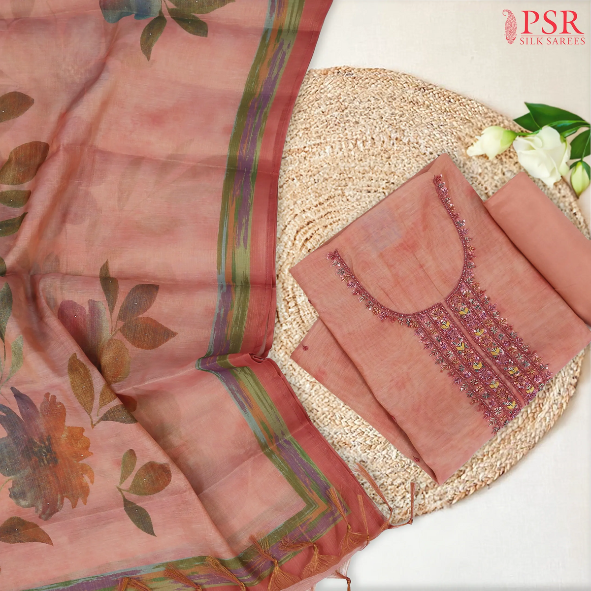 Peach Tissue Dress Material