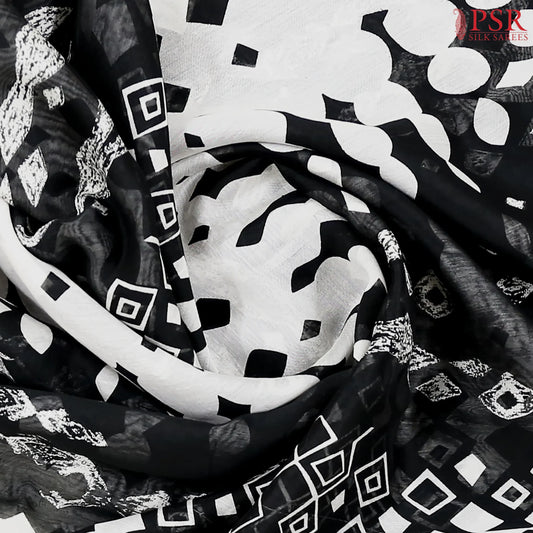 Off White & Black Silk Cotton Saree