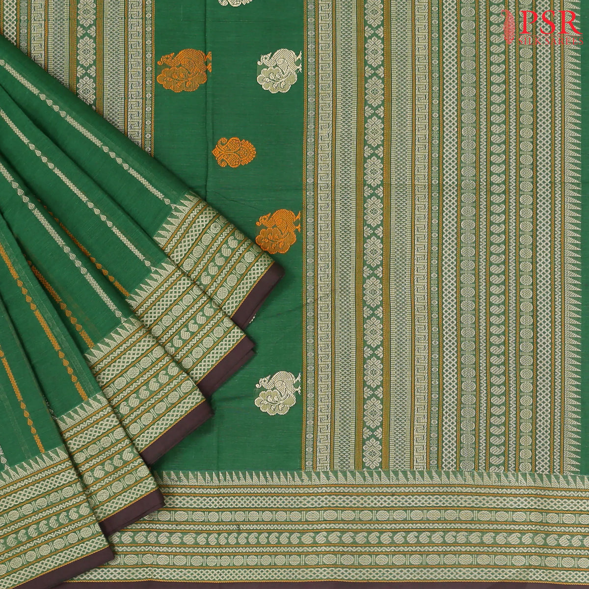 Emerald Green Kalakshetra Kovai Cotton Saree