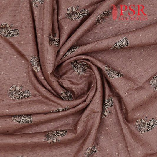 Dark Peach Semi Tassar Print Running Material