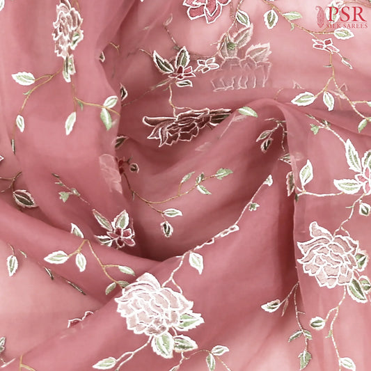 Flamingo Pink Organza Embroidery Saree