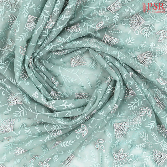 Tiffany Blue Organza Laser Embroidery Saree
