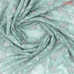 Tiffany Blue Organza Laser Embroidery Saree