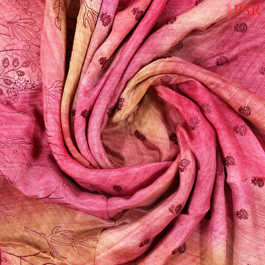 Pink & Burgundy Semi Crape Saree