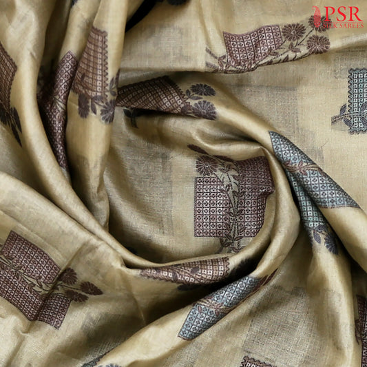 Olive Beige Banaras Tussar Silk Saree