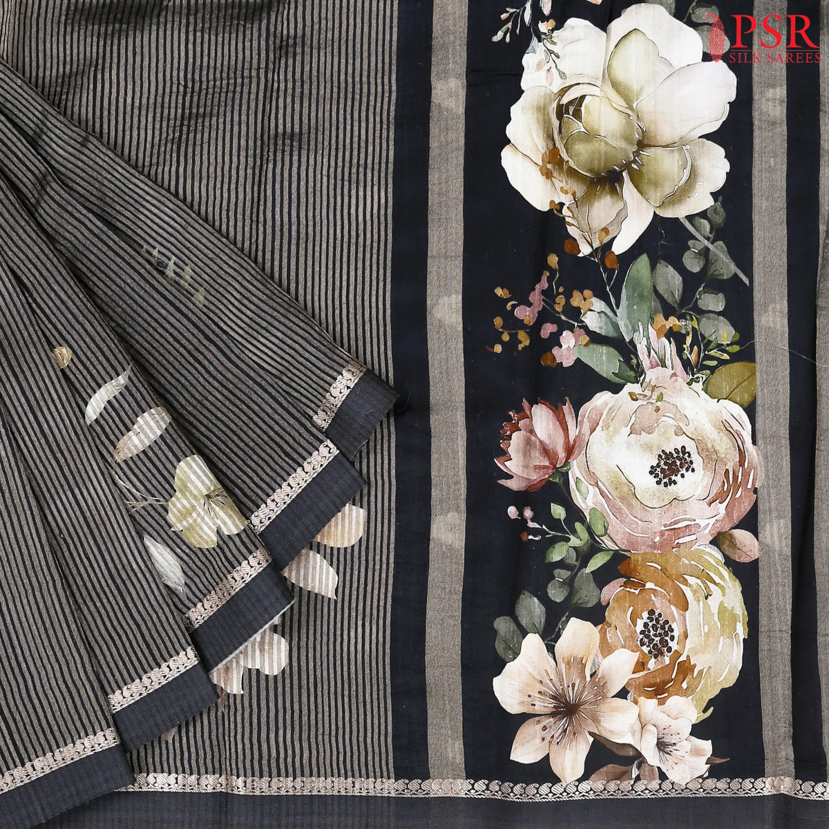 Shadow Black Printed Tissue Saree