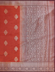 Rust Red Raw Silk Banaras Saree