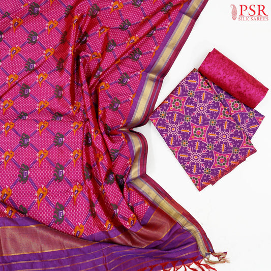 Violet Soft Patola Silk Cotton Dress Material