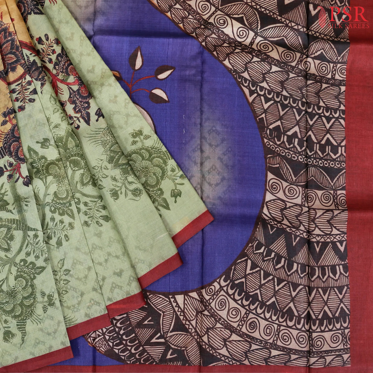 Light Orange & Light Green Kadhi Tussar Silk Saree