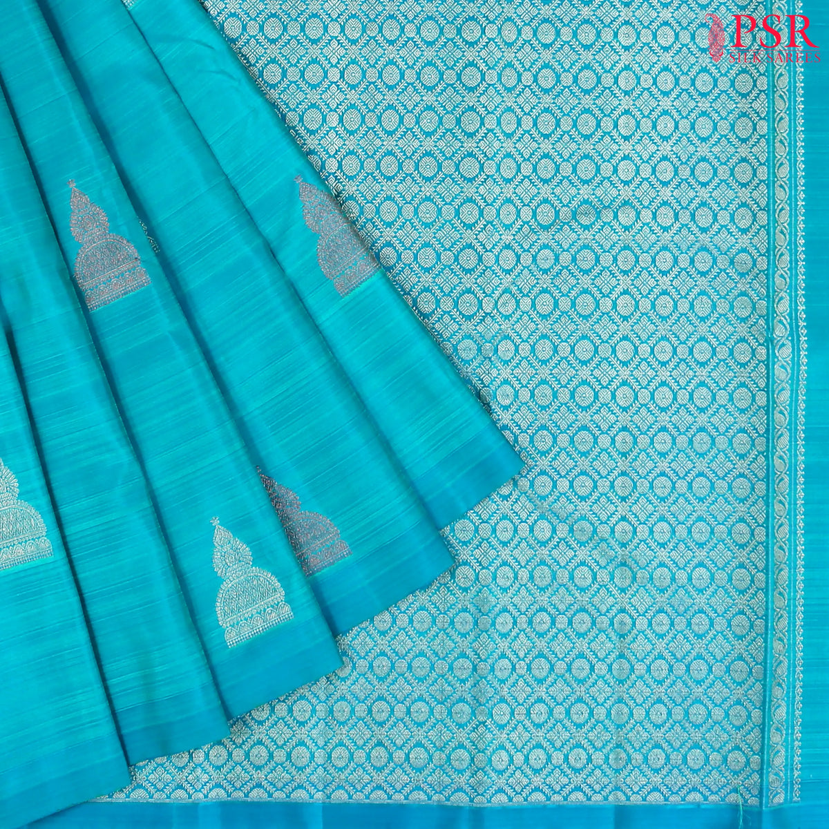 Cyan Blue & Yellow Green Kanchipuram Half & Half Silk Saree