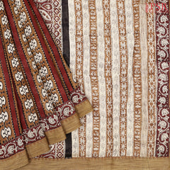 Brown & Maroon Printed Jaipur Cotton Saree