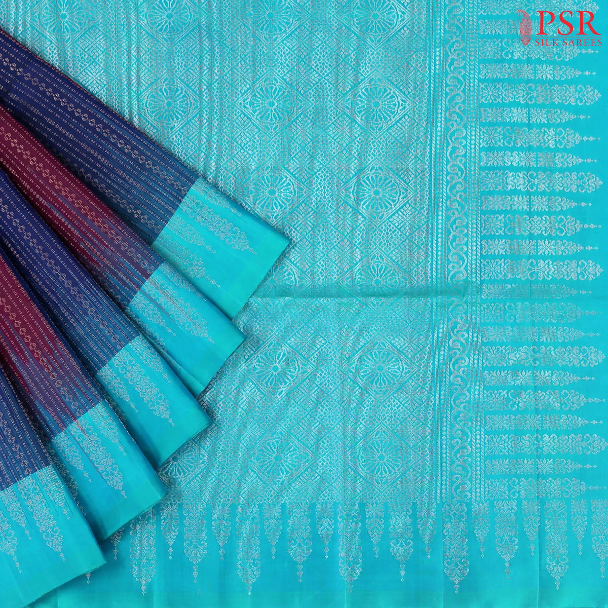 Dark Blue & Burgundy Soft Silk Saree