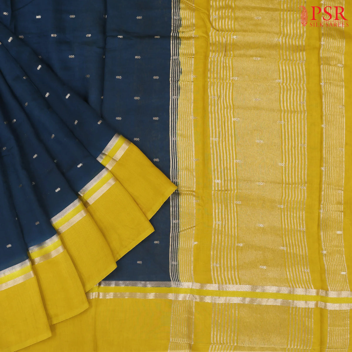 Dark Prussian Blue Assam Saree