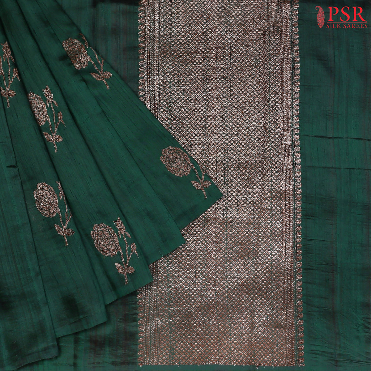 Dark Green Banaras Jute Silk Saree