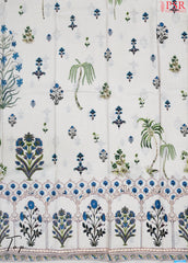 Milky Pail & Peacock Blue Pure Cotton Dress Material
