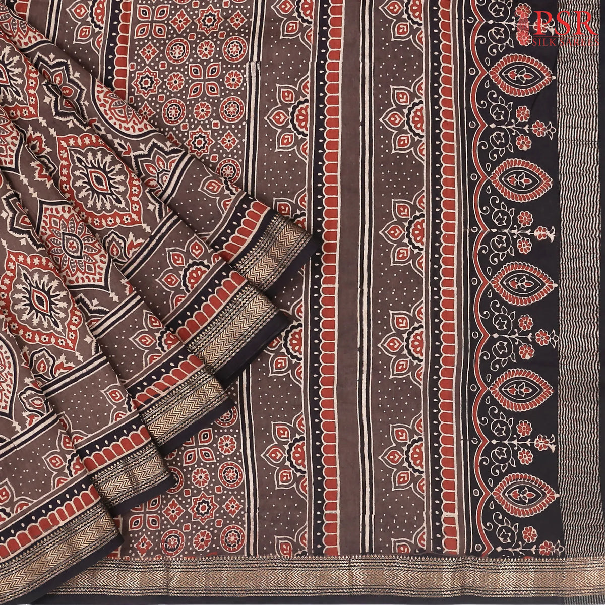 Dark Taupe Jaipur Cotton Printed Saree