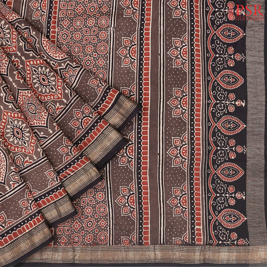 Dark Taupe Jaipur Cotton Printed Saree